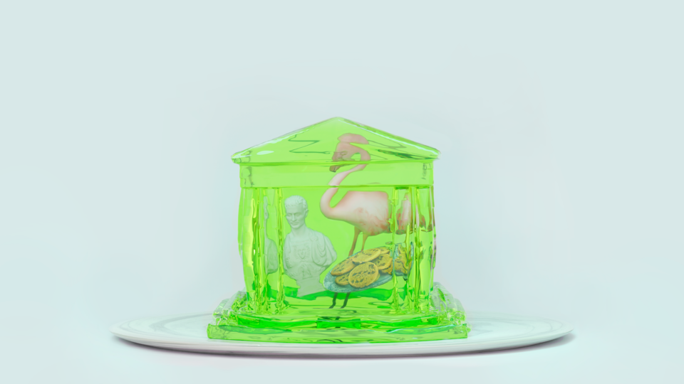 A miniature artwork of some figures in a jelly mould