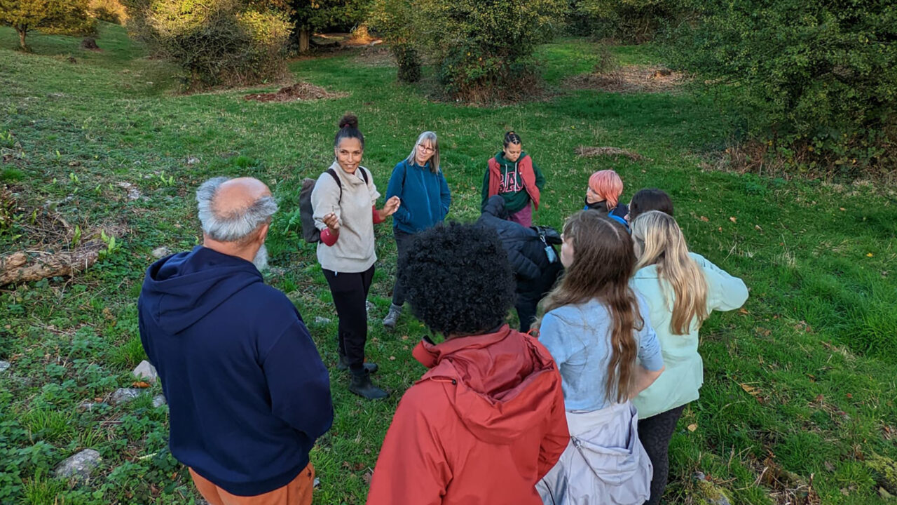 Group of people outside in a rural area