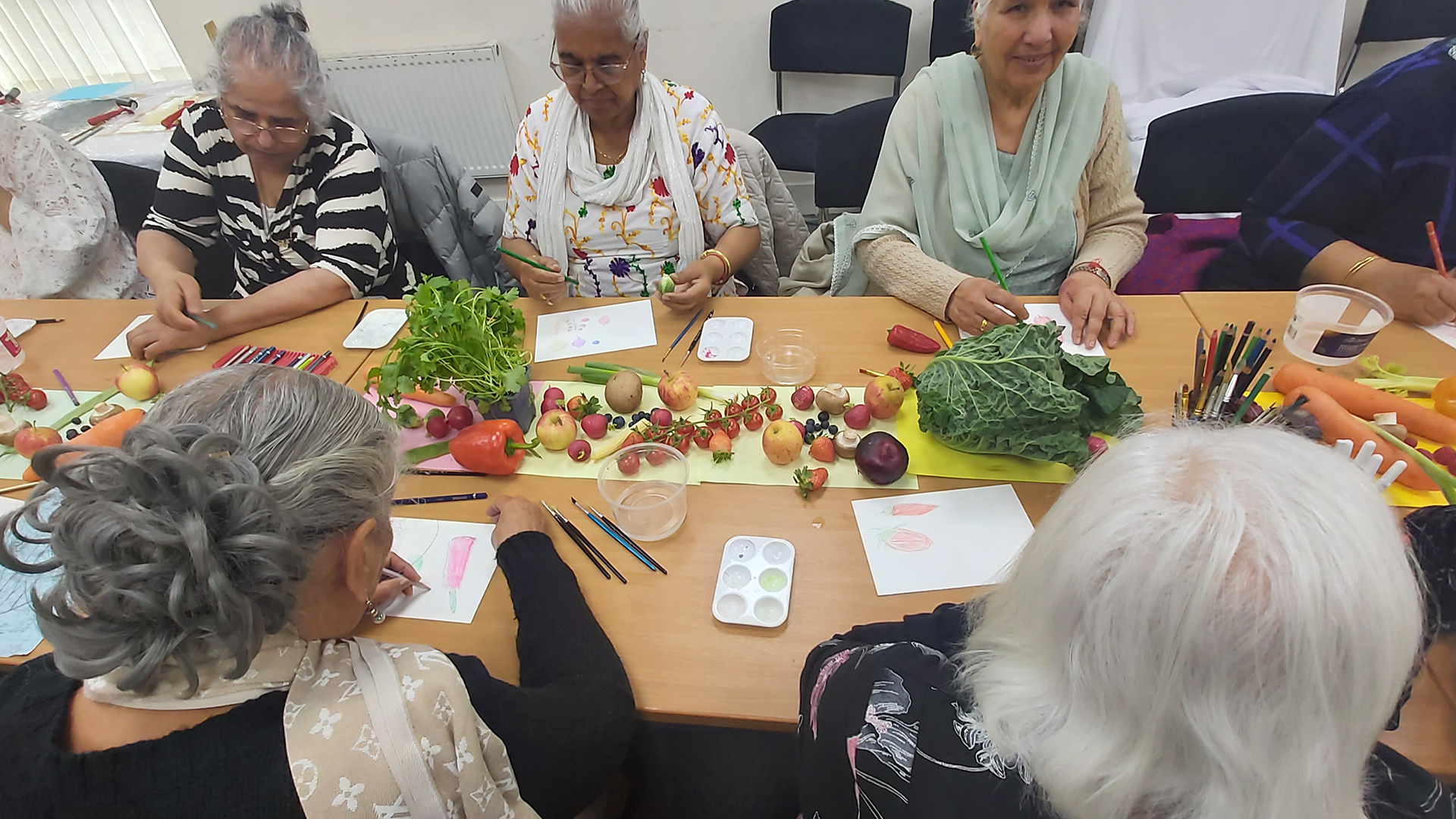 Participants from the Centre for Oneness group at the observational drawing workshop led by Bostin’ Arts in Wednesbury,