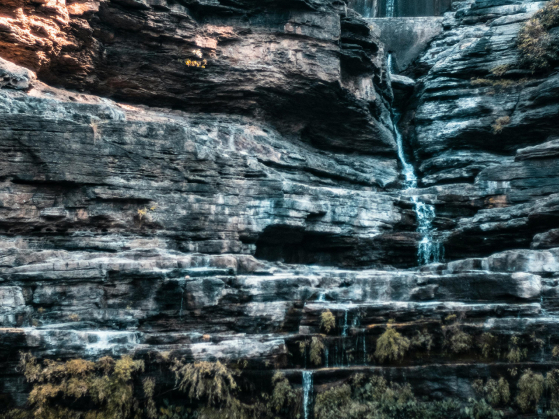 rocky landscape with waterfall