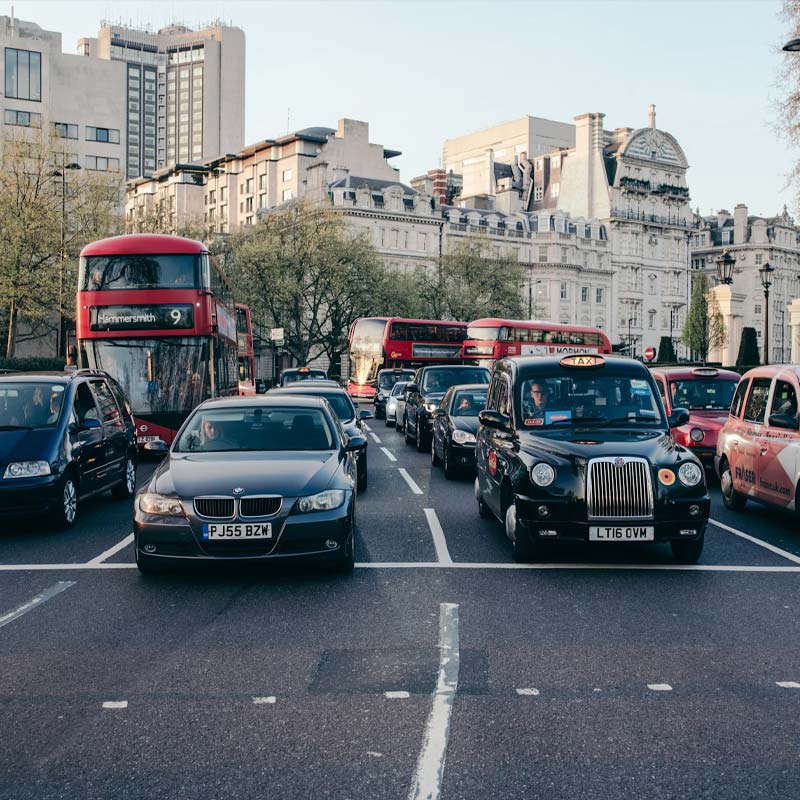 Image of London traffic - road with cars and buses