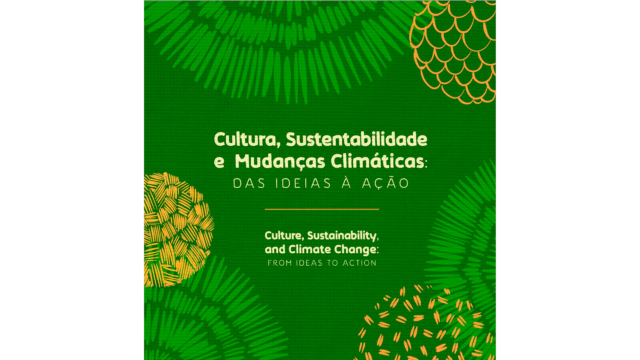 Culture, Sustainability, and Climate Change: From Ideas to Action guide cover - it is green with green and yellow patterns and white text with the title.