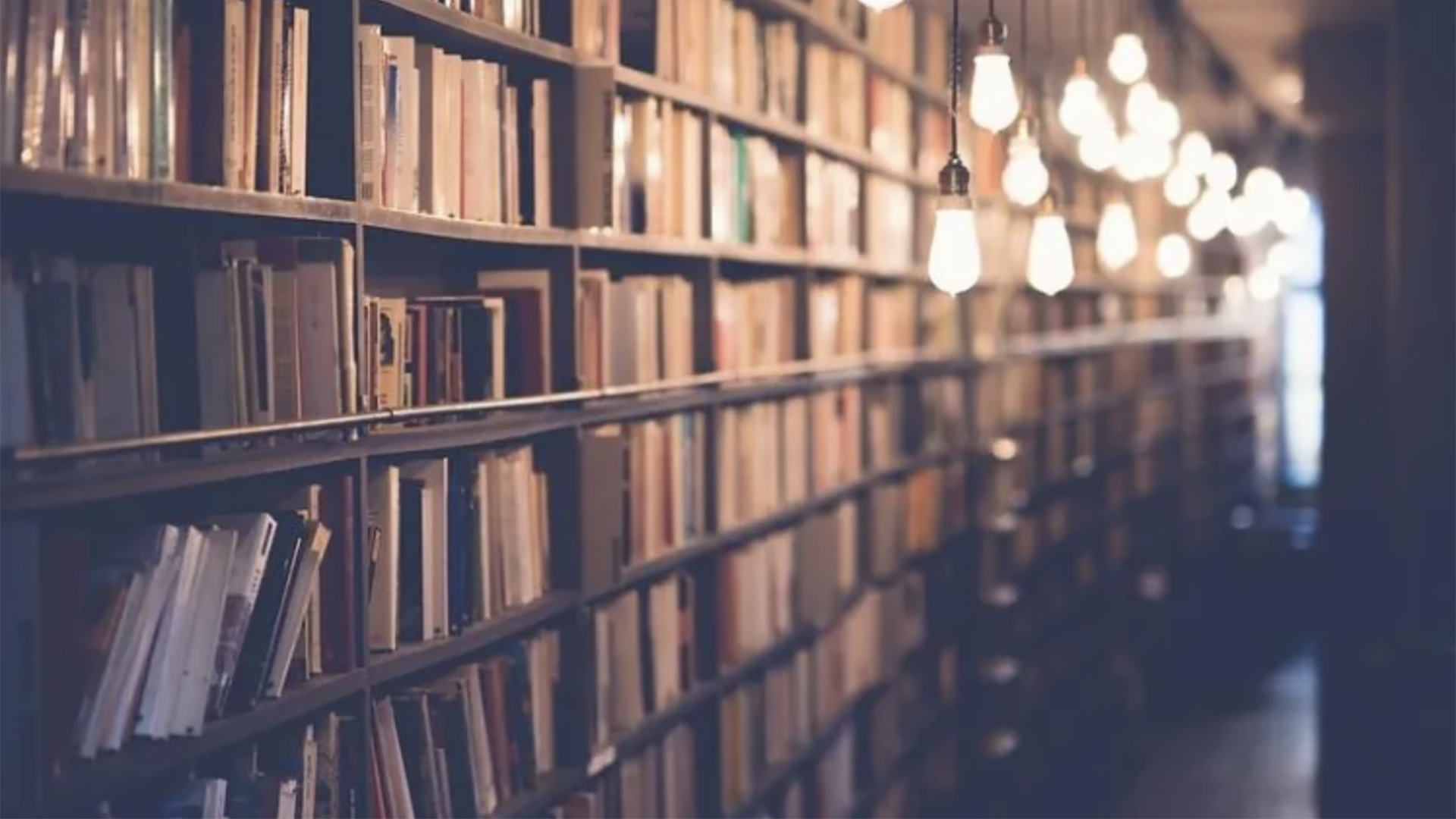 library book shelves and lights